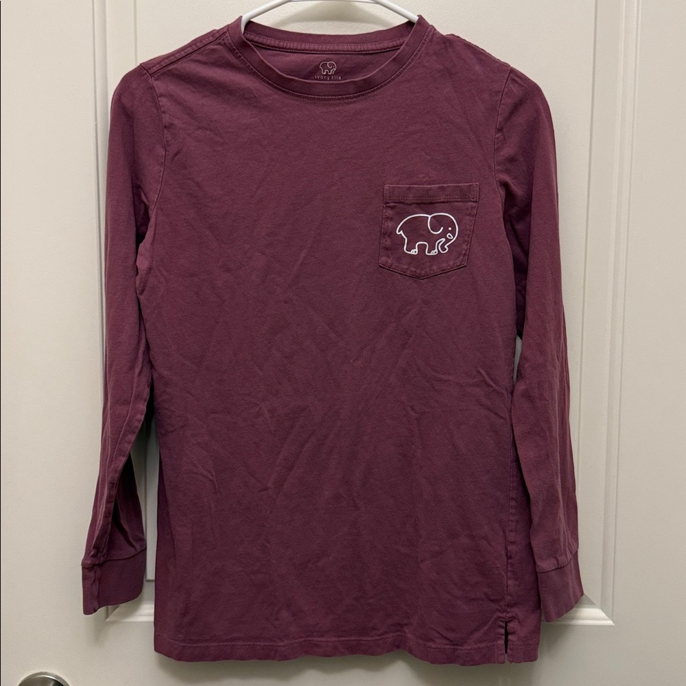ivory ella Long Sleeve Pocket Tee - Plum with White‎ Elephant